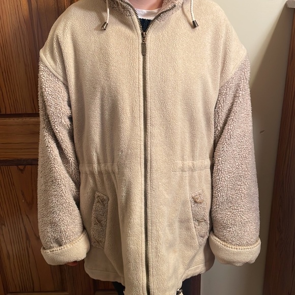 Rothschild Plush women’s M IZZI hooded‎ coat Cream zipper w/drawstring waist - Picture 7 of 8